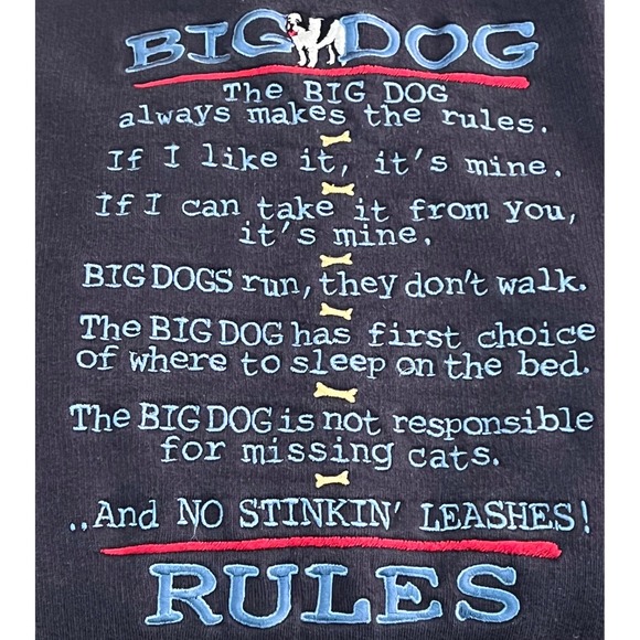 VTG Big Dog Sweatshirt Mens Crewneck Funny Graphic Rules Blue L - Picture 6 of 9